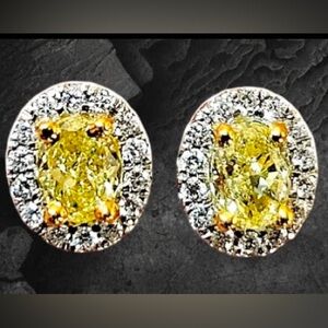 Natural Yellow and White Diamond Halo Earrings